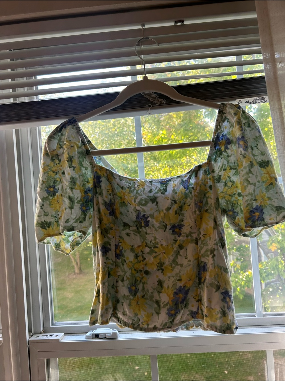 Abercrombie & Fitch Yellow, Blue and Green Floral Puff Sleeve Top